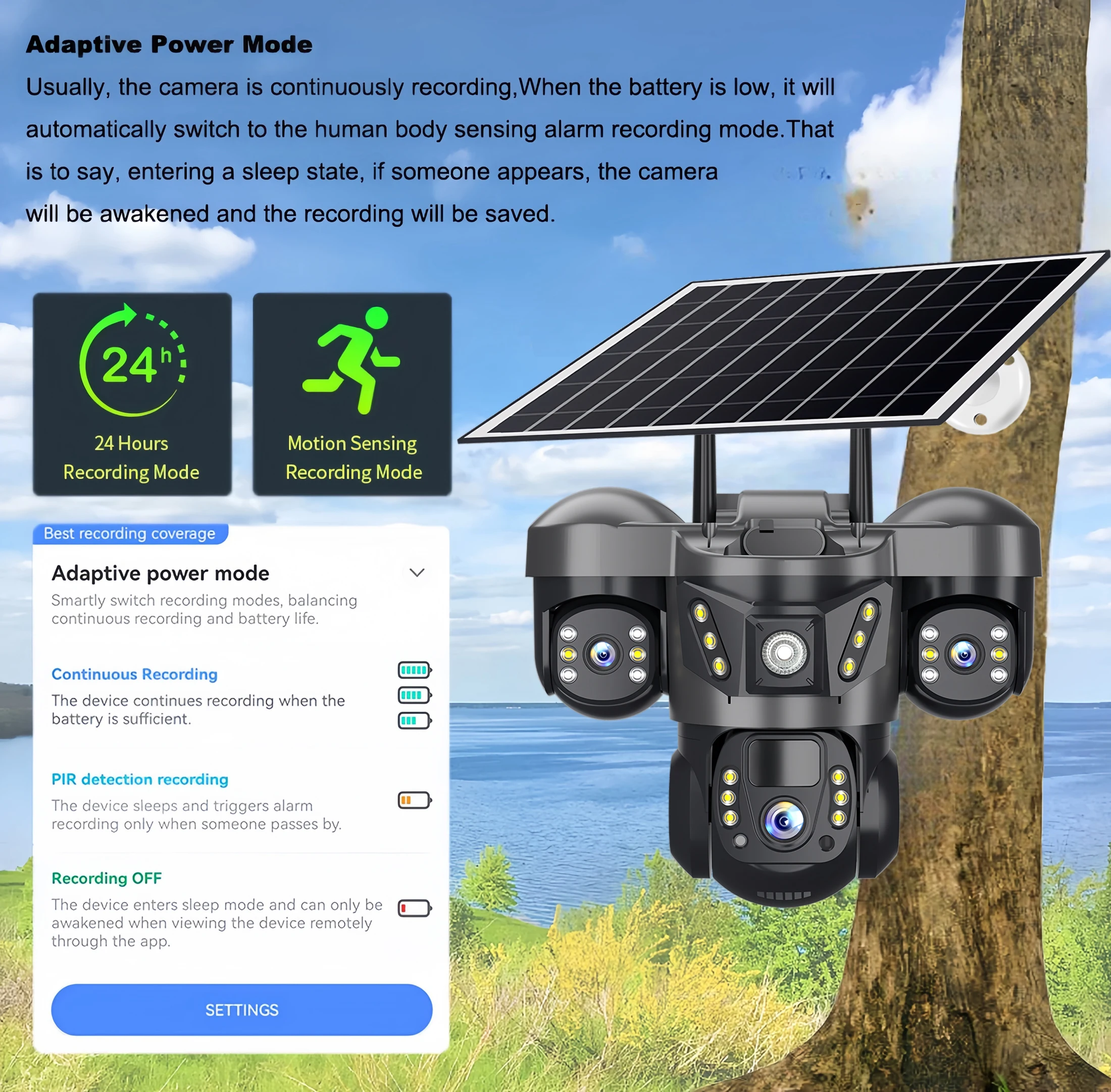 V380 Pro 15MP Solar Camera Three Lens Audio Outdoor IP66 Waterproof Built-in Battery Security CCTV HD 4G SIM Card Network Camera