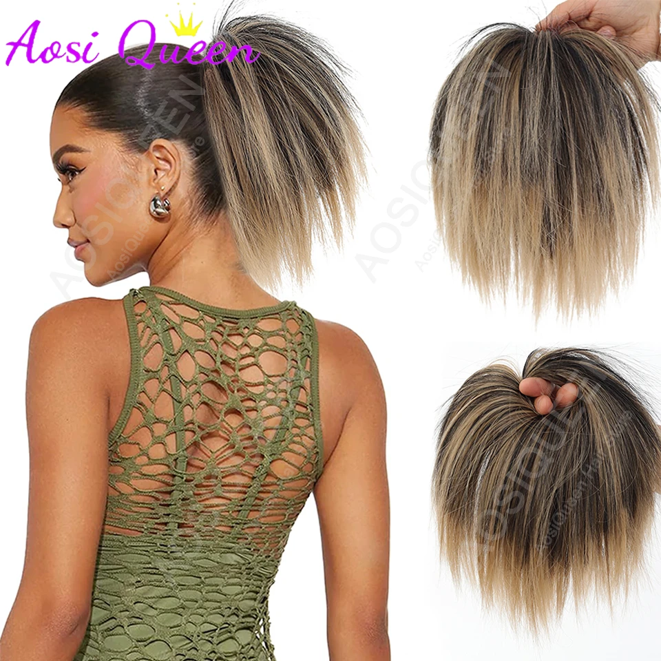 

AOSIQUEEN Synthetic Elegant Messy Straight Elastic Rubber Band Hair Bun Fluffy Easy to Style Suitable for Daily Use