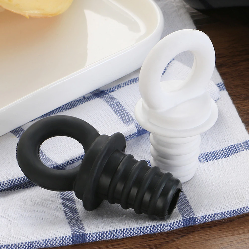 

5pcs Silicone Bottle Leak-Proof Air-Tight Saver Preserves Stopper Home Bar Party Use Easy Clean Pull Ring Design Red