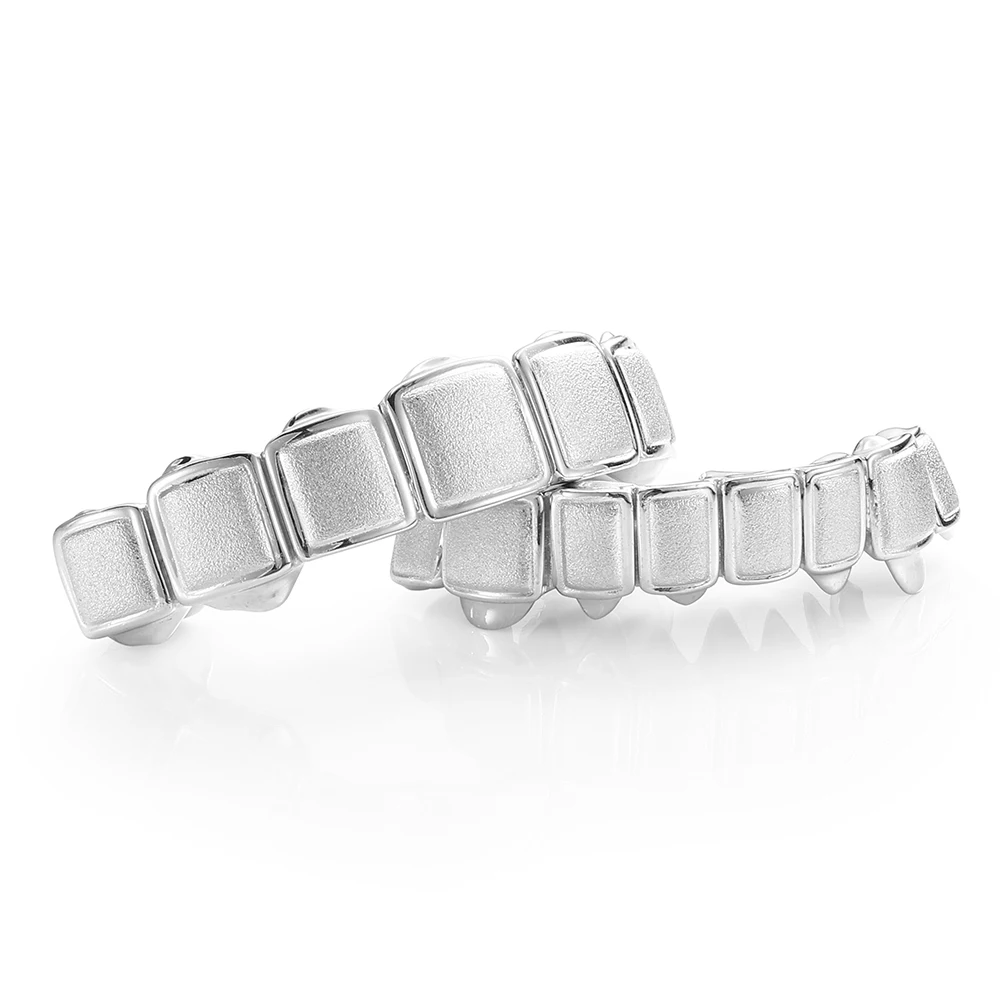 ESKEEM Trendy Rapper Jewelry 925 Sterling Silver Grillz 8/8 Top & Bottom Plain Shiny Teeth Grillz Hip Hop Jewelry for Men Women