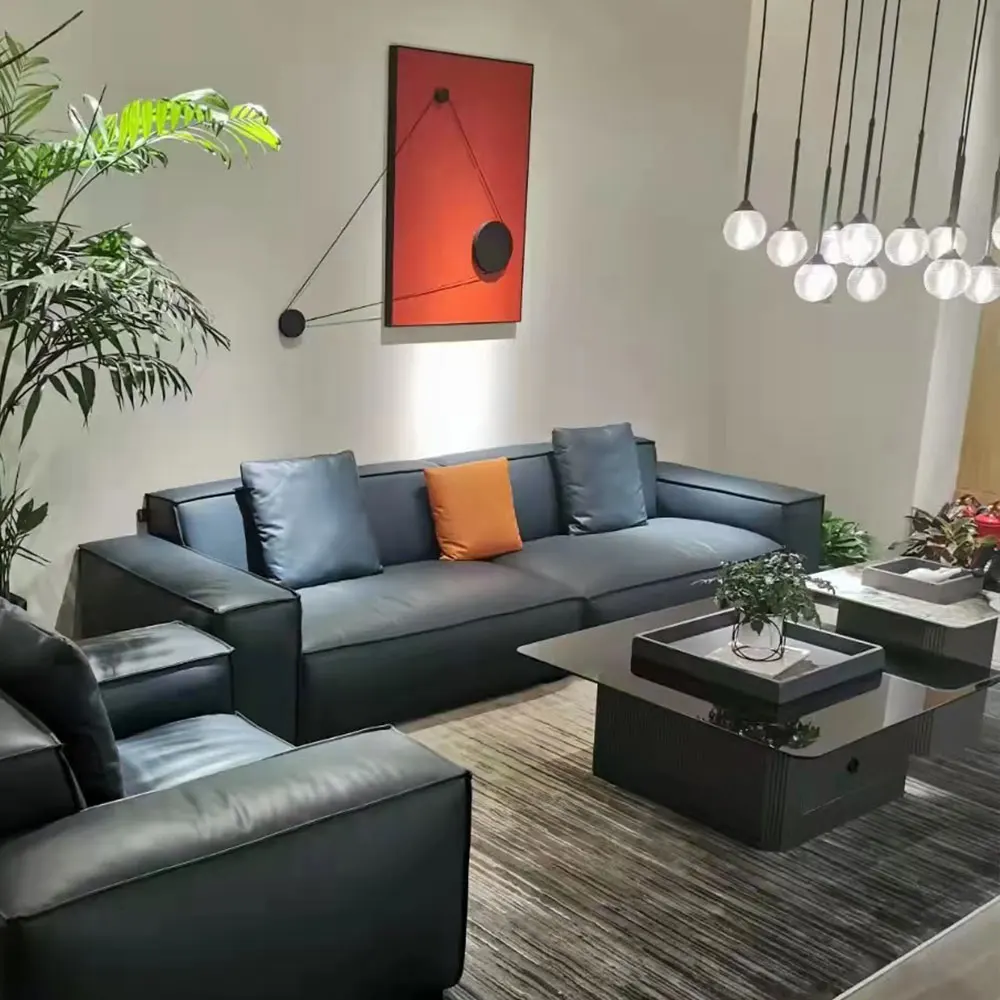 Italian Minimalist Leather Sofa Simple Modern Design with Convertible Feature for Small Living Room or School Application