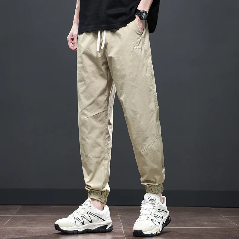 

Korean Reviews Many Clothes 2024 New Spring Men's Pants Loose Nylon Fabric Casual Tie Feet Elastic Waist Casual Men Clothing