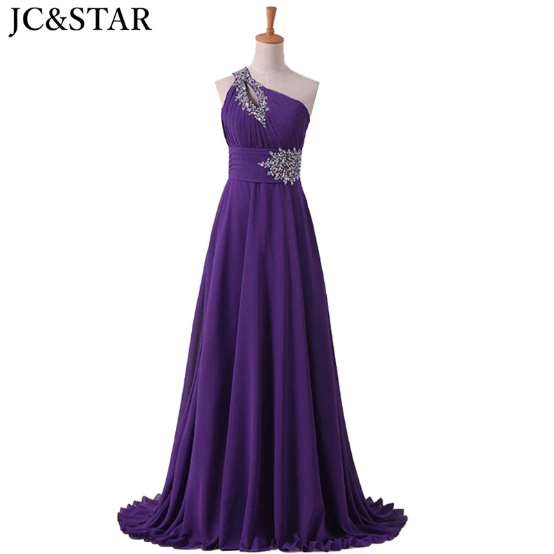 Purple Bridesmaid Dresses One Shoulder Chiffon Crystal Aline Vestido Longo Festa De Casamento Wedding Party Gowns Robe Demoisell