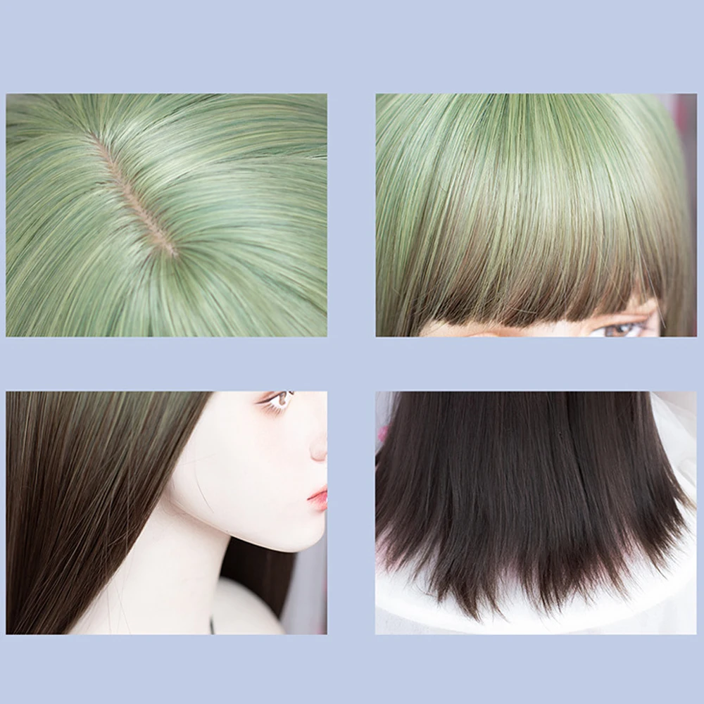 GAKA Synthetic Long Straight Wigs with Bangs Ombre Green Brown Gradient Women Natural Lolita Cosplay Hair Wig for Daily Party