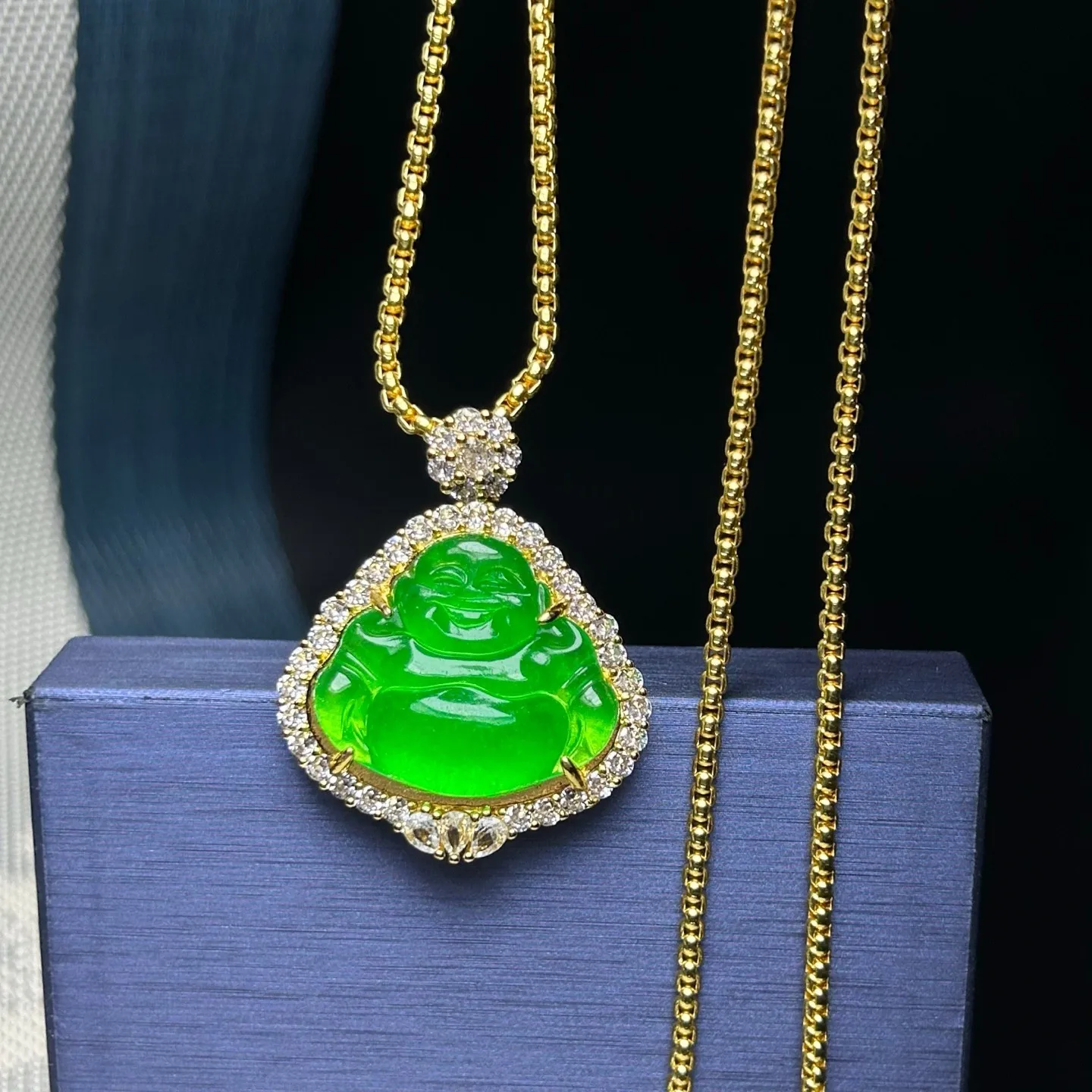 AAA Real Natural Ice Green Jade Jadeite Buddha Amulet Pendant&Necklaces
