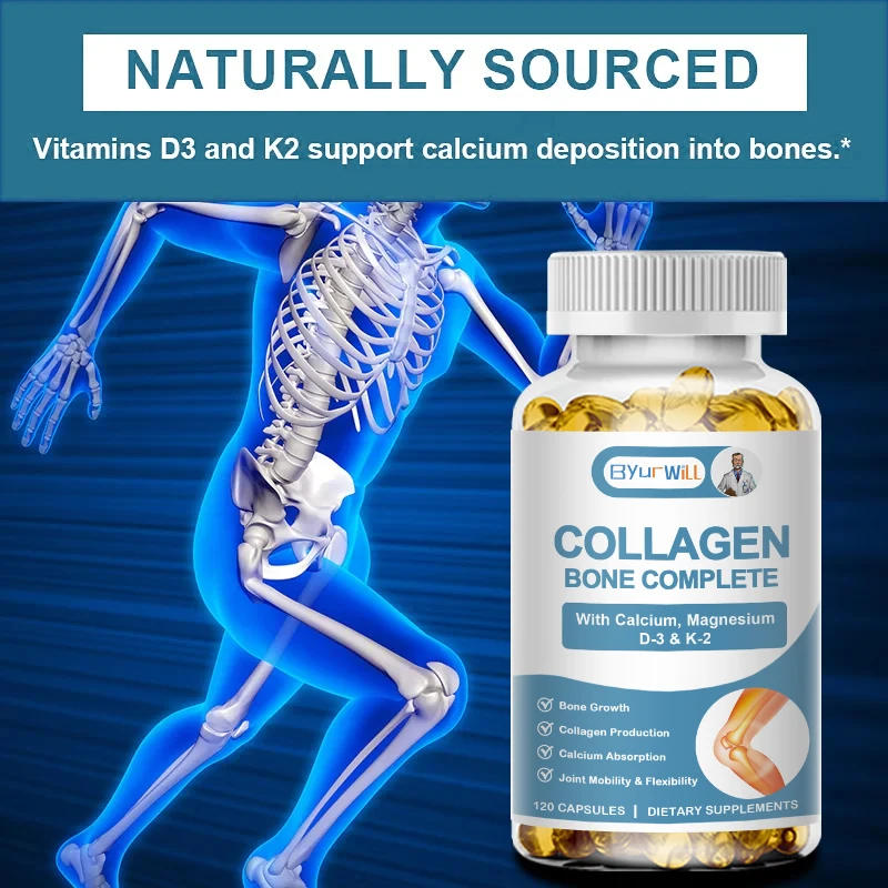 Advanced Collagen Bone Complete –Blend of Calcium, Mg, D3 & K2 to Fortify Bones & Soothe Joints, Supports Collagen Production