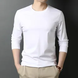 Liquid Ammonia Non-ironing Double-sided Mercerized Cotton Leisure Round Neck Long Sleeve T-shirt Slim Solid Color Thin Shirt