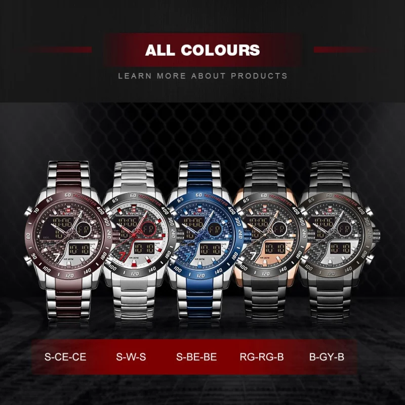 NAVIFORCE Men‘s New Analog Digital Watch 3ATM Waterproof Luminous Date Week Stainless Steel Sport Outdoor Wristwatch Gifts Box - view 6