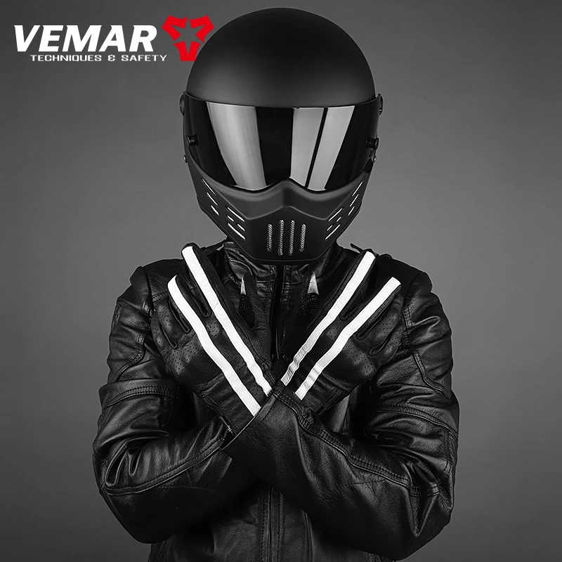 VEMAR Motorcycle Leather Gloves Breathable Perforated Vintage Design Soft Leather Motorcycle Touchscreen Gloves