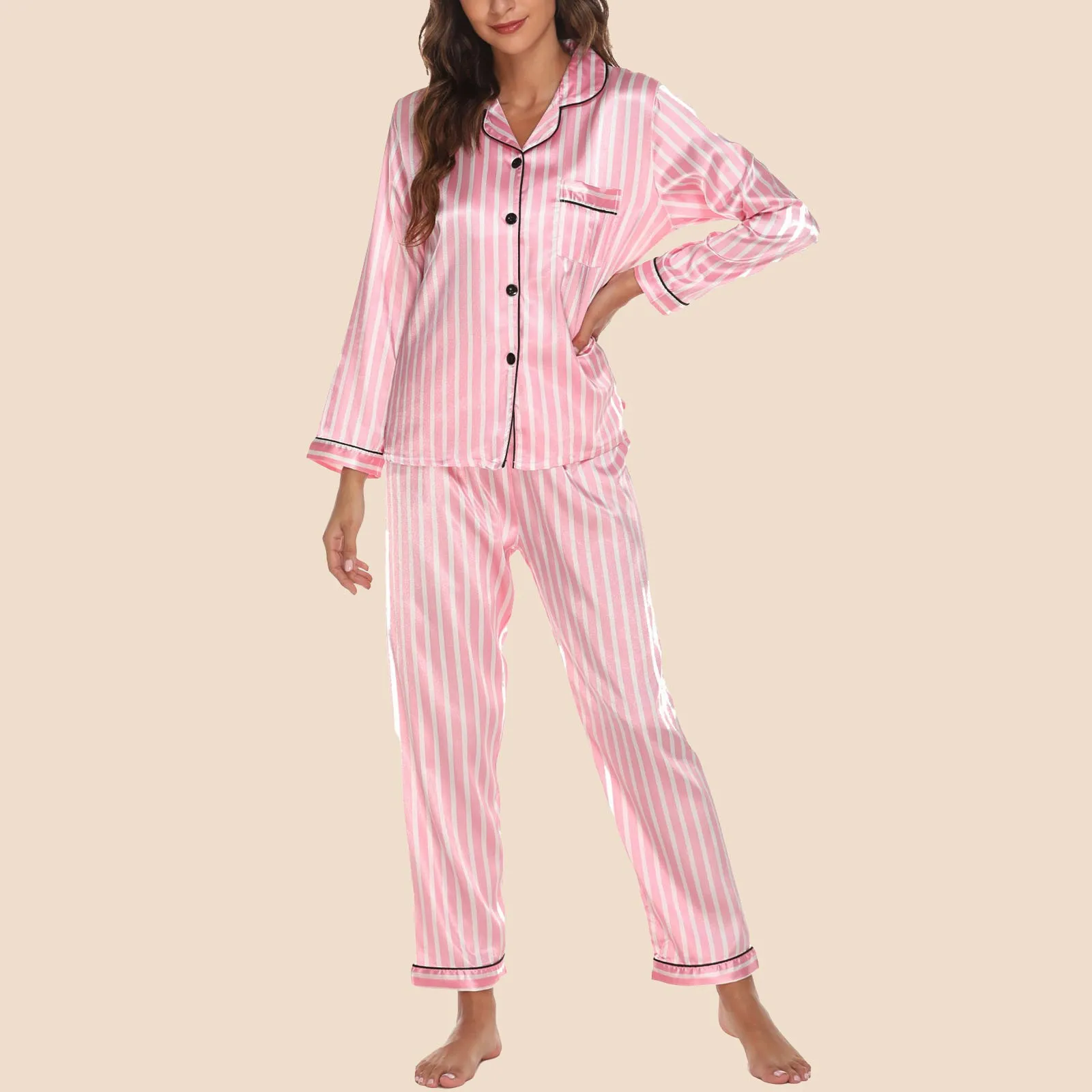 Sexy Spring Silk Pajamas Set For Women Sleep Lounge Wear Female Pyjamas Leopard Fashion Lady Long Sleeve+Pants Nightwear