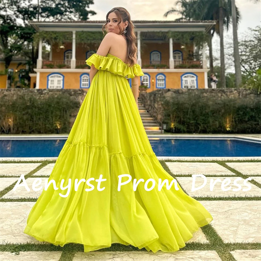 Aenyrst gaun bahu terbuka 3D bunga ruffle gaun Prom garis sifon Backless gaun malam panjang lantai gaun pesta makan malam