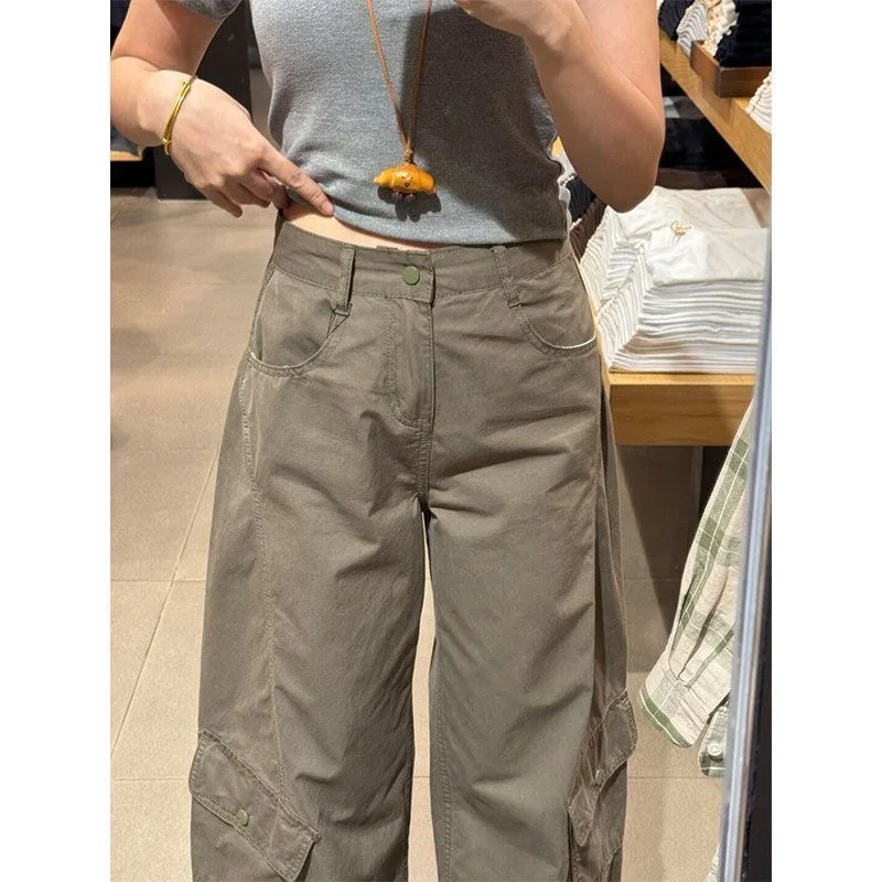 

Широкие брюки, полые женские весенние эластичные многослойные минималистичные городские брюки для отдыха, пояс со складками, модальные пояса, шнурки, шифон OL