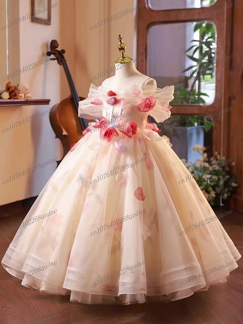 New Handmade Flowers Princess Special Occasion Flower Girl Dress Wedding Pary Prom Perform Birthday Baby Child Kid Ball Gown