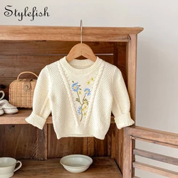 Autumn New 0-3 Year Old Baby Clothing Baby Girls Long Sleeve Top Flower Embroidered Versatile Knitted Hoodie