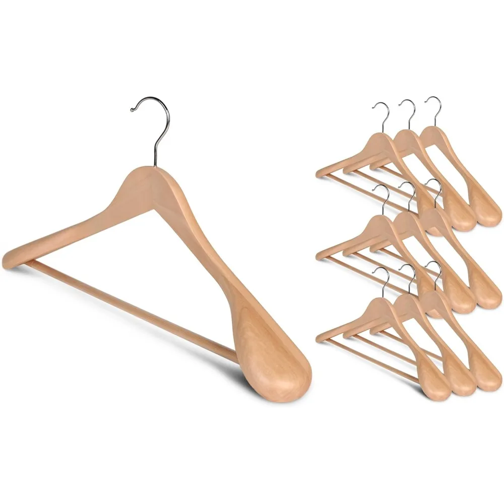 

StorageWorks Extra Wide Shoulder Wooden Hangers, 10 Pack Heavy Duty Suit Hangers for Closet, Natural Wood Hanger for Coats