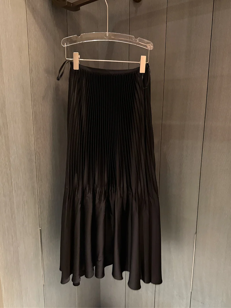 

Ele Satin Fi Tail f Skirt Women's Premium Sle Long Pleated Vintage Versatile High Waist Slimming Skirts