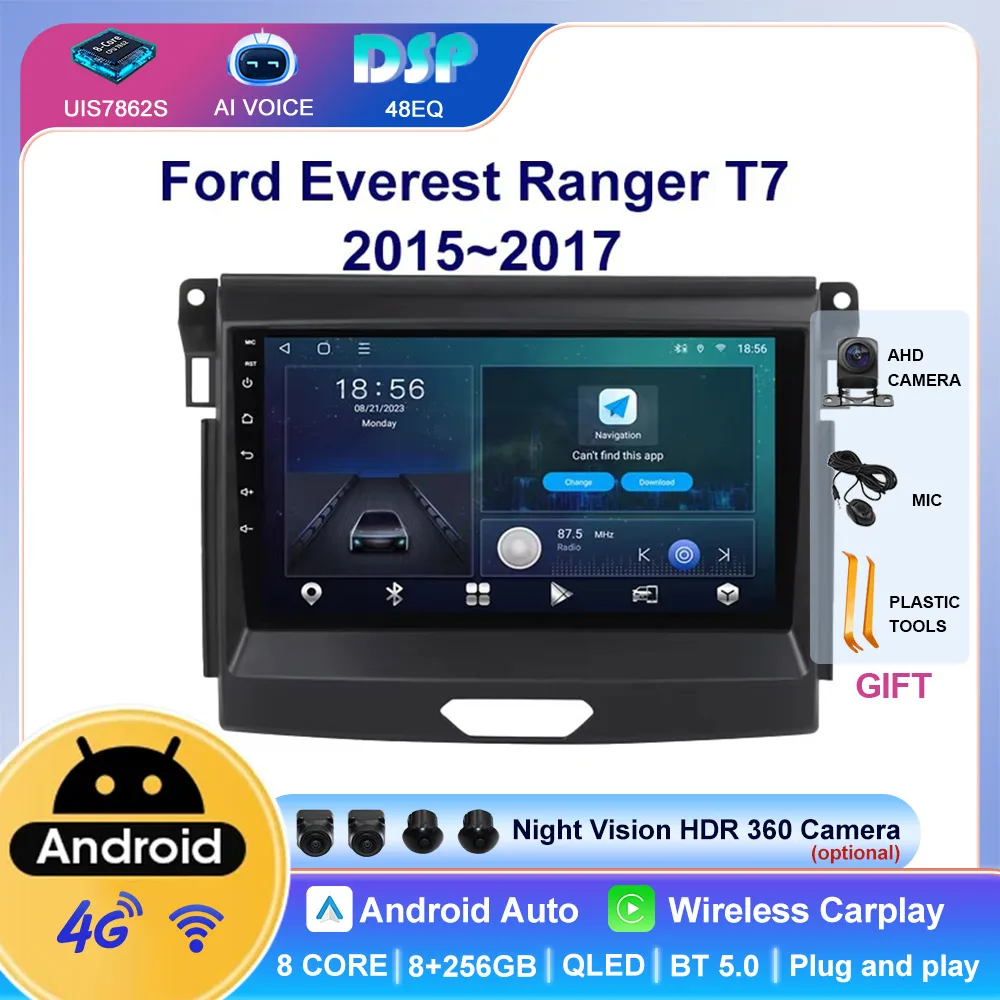 9 Inch Touch Screen Wifi Bluetooth Carplay 2 Din Radio Autoradio Android Multimedia Player For Ford Everest Ranger T7 2015~2017