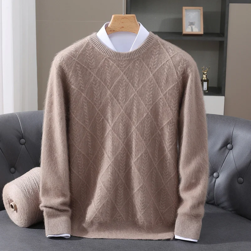 الرجال س الرقبة سميكة البلوز الخريف الشتاء الكلاسيكية الذكية عادية تويست سترة 100% المنك الكشمير تريكو الأعمال مريح القمم