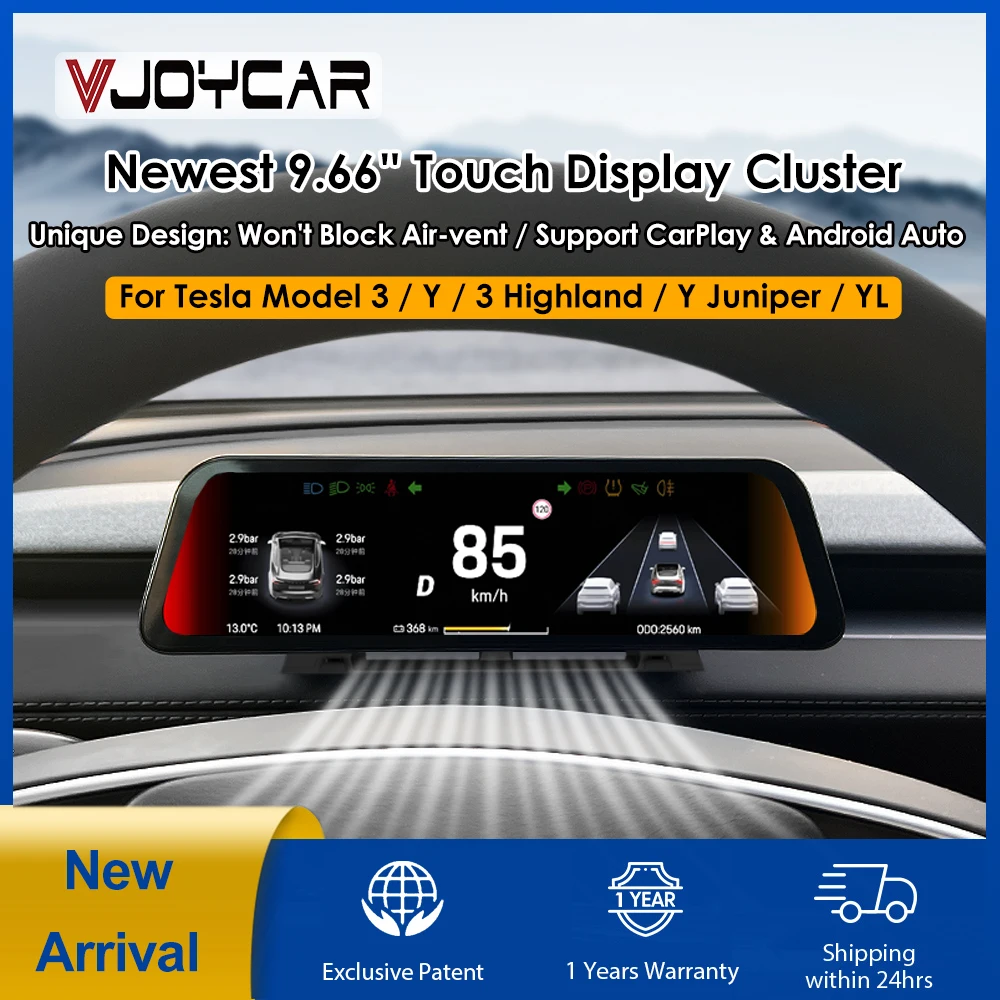 

VJOYCAR 9.66 inches Instrument Display for New Model Y Juniper Model YL Dashboard with Air Outlet for All Tesla Model 3 Y