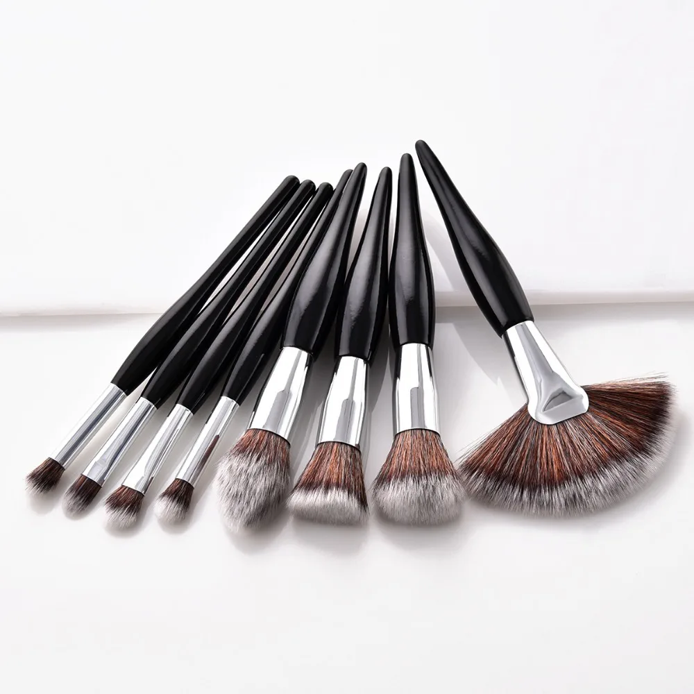 8 pcs/set makeup brush kit soft synthetic head wood handle brushes fan flat brush set for women eyeshadow facial make up