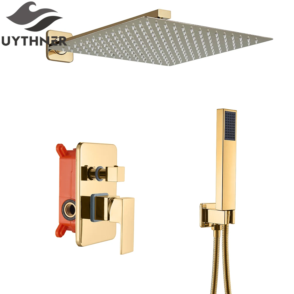 

Смеситель для ванной комнаты Uythner, золотой смеситель для душа и ванны, настенный смеситель для ванны и душа, смеситель для душа в ванной комнате, набор для душа