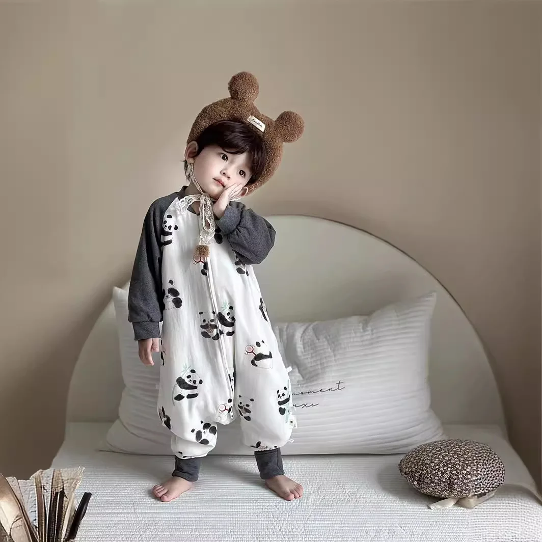 Jesienno-zimowe śpiworki dla niemowląt, kołderki zapobiegające obkurczaniu się, śpiworki z długim rękawem i rozdzielonymi nogawkami dla dzieci w wieku 2-4 lat.