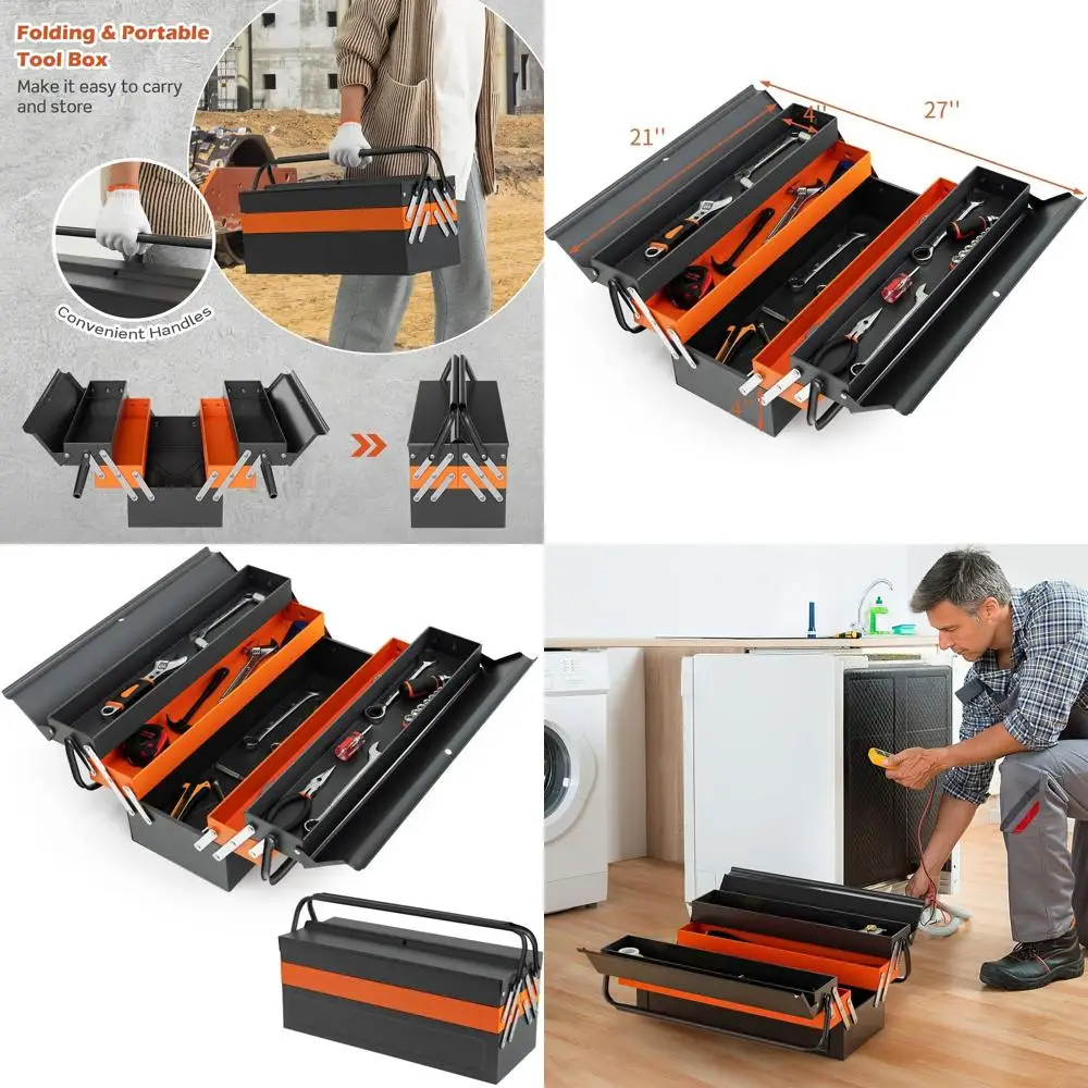 

22 Cantilever Tool Box with 5 Trays, Portable Metal Chest Cabinet for Household, Workshop, and Warehouse Storage