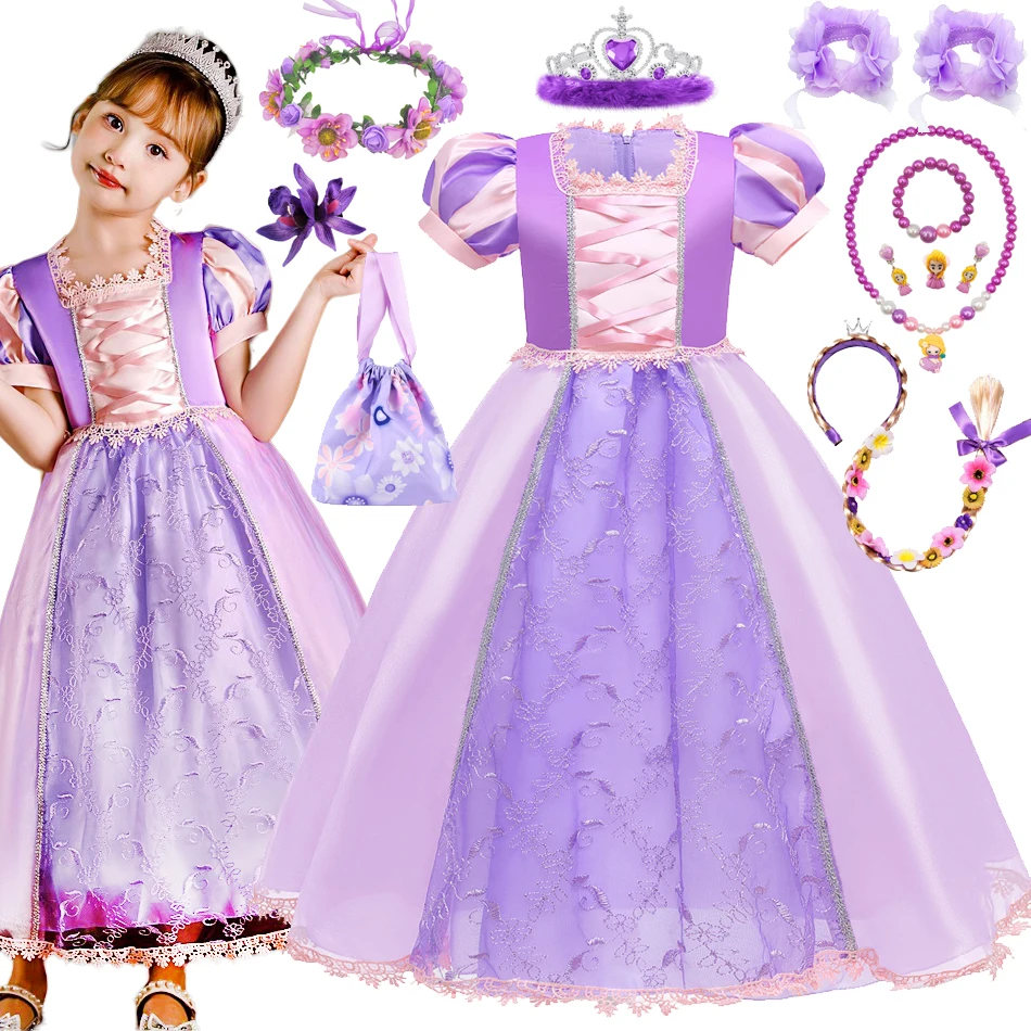 Girl Rapunzel Dress for Kid Princess Girl Tangled Cosplay Carnival Halloween Vestido Birthday Party Ball Gowns Evening Costume