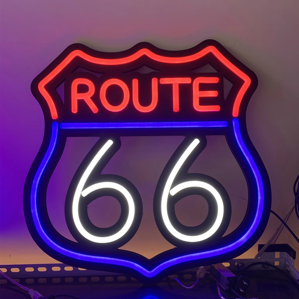 17x14 Inch LED Neon ROUTE 66 High Way Road Sign Light for Bar Store Art Wall Hanging Light Up Decor Light Signs