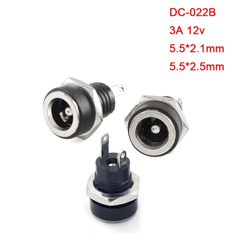 5/10Pcs DC-022B 3A 12v for DC Power Supply Jack Socket Female Panel Mount Connector 5.5 x 2.1mm 5.5x2.5mm DC022B Connector