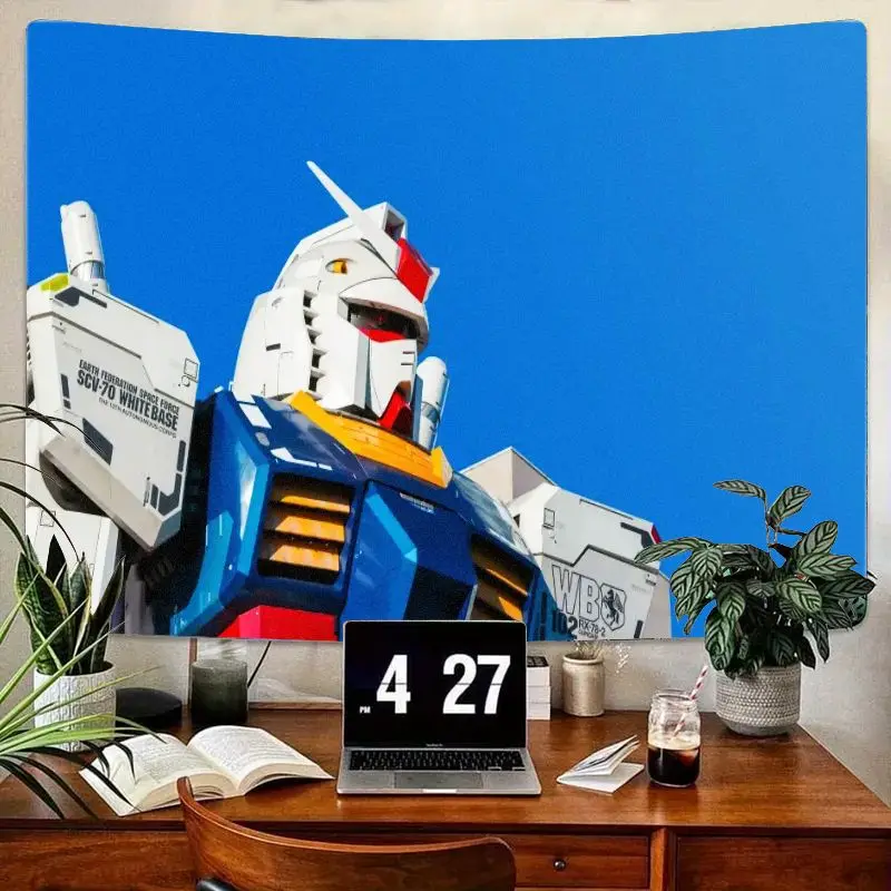 

1 шт., гобелен с синим фоном, гигантский робот Gundam, белый, красный, желтый, детали, настенное искусство для спальни, гостиной, декор в стиле поп-культуры