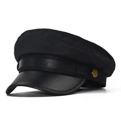 Casual Summer Quality Leather Military Caps Woman Cotton Beret Flat Hats Captain Cap Trucker Vintage Dad Bone Male Women's Hat