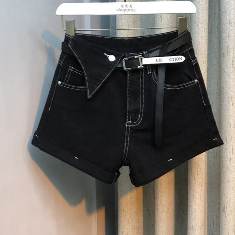 Black Spice Girl Denim Shorts 2026 Summer New Korean Design Loose A-shaped Wide-leg Hot Pants
