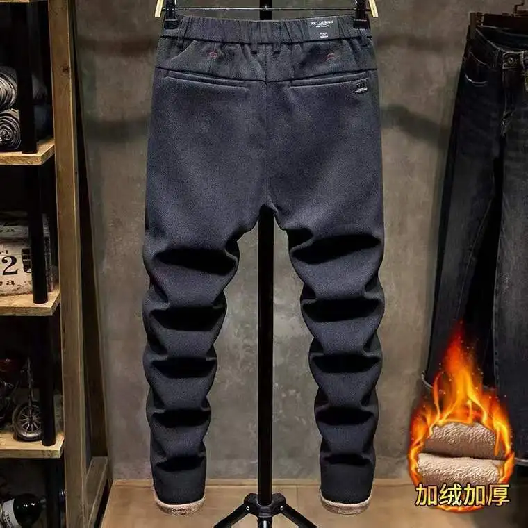 

2024 New Men's Casual Jeans apring Autumn Denim Slim Solid Thicken Pants Korean Trendy Straight Luxury Clothing Soft Pants Male