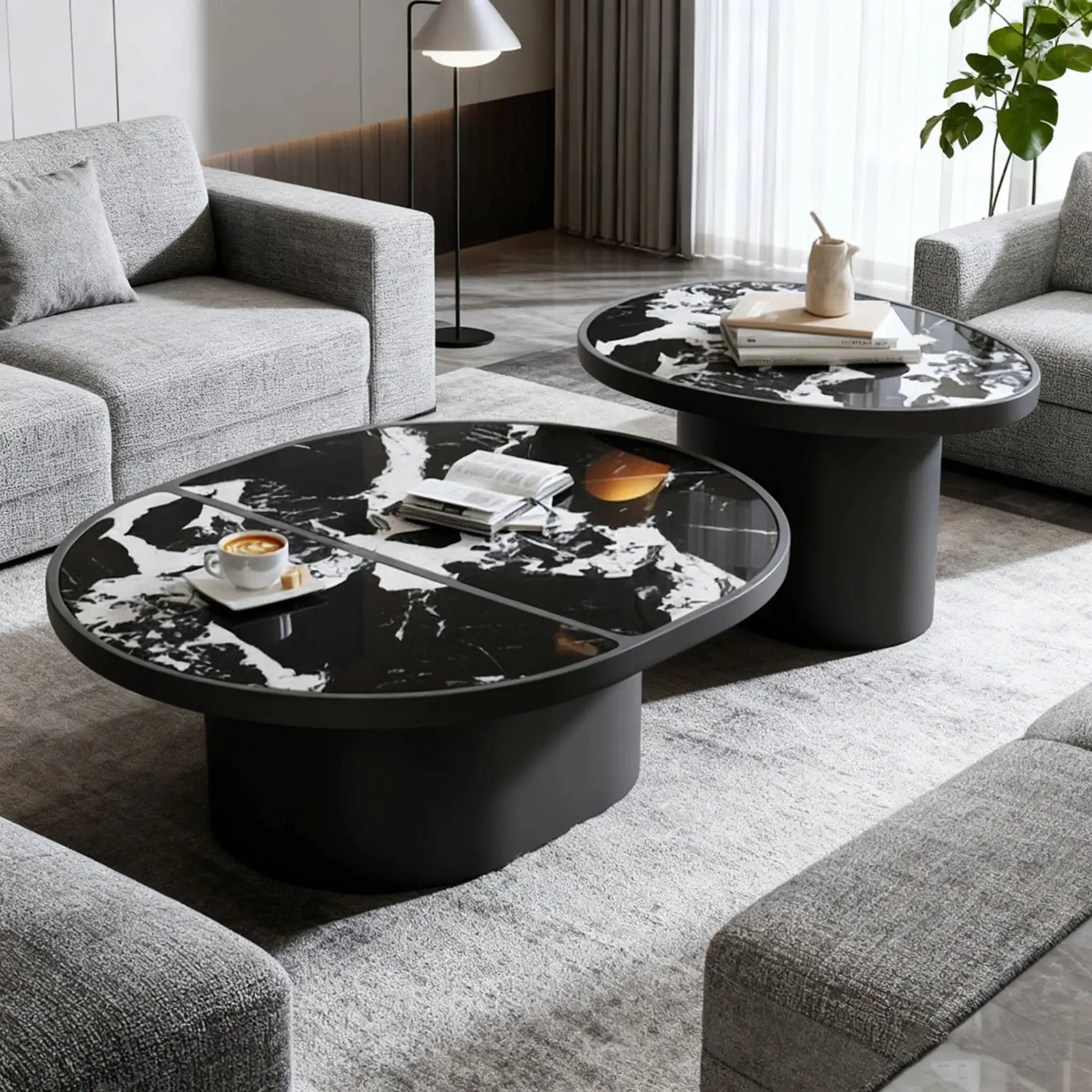 Modern Home Apartment Coffee Table Sets Creative Black White Texture Living Room Center Table Minimalist Round Coffee Side Table