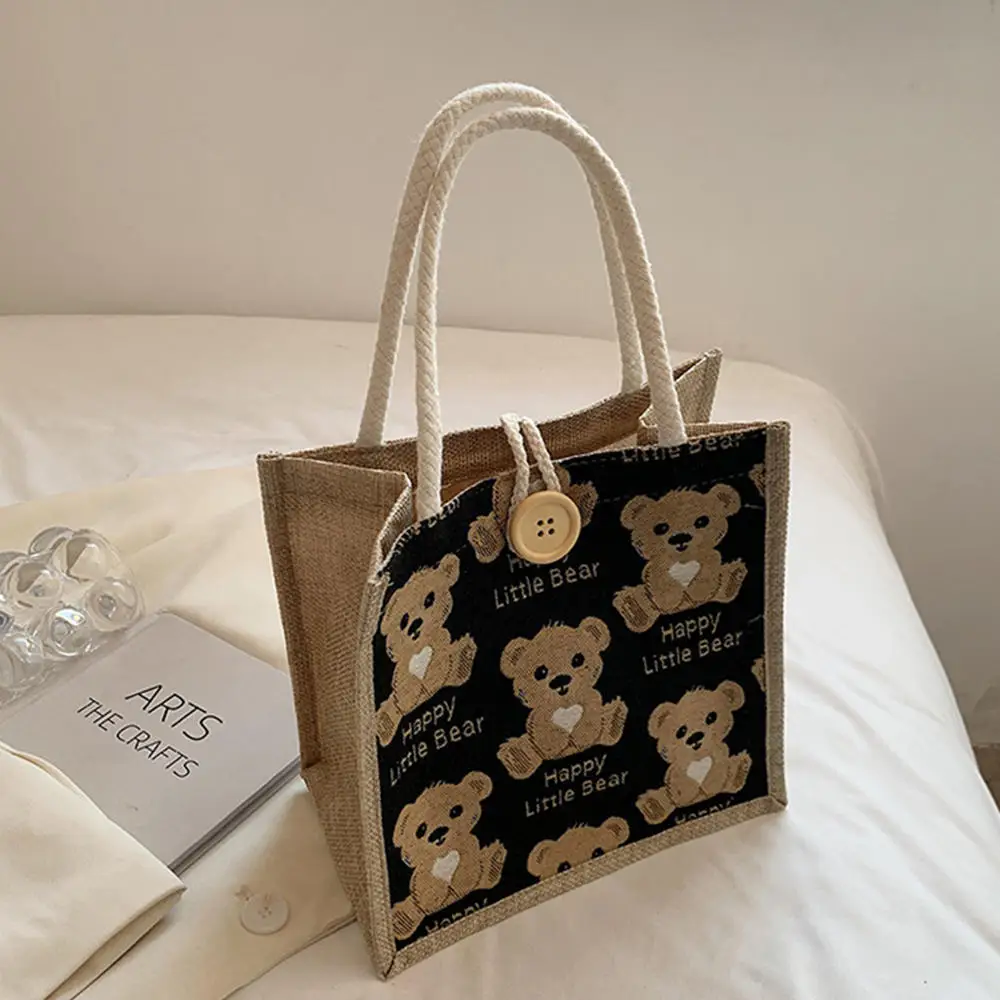 Large-capacity Fashion Canvas Handbags Portable Shopping Bag Eco Handbag Cotton Linen Tote Bag Bear Canvas Bag Bear Pattern Tote