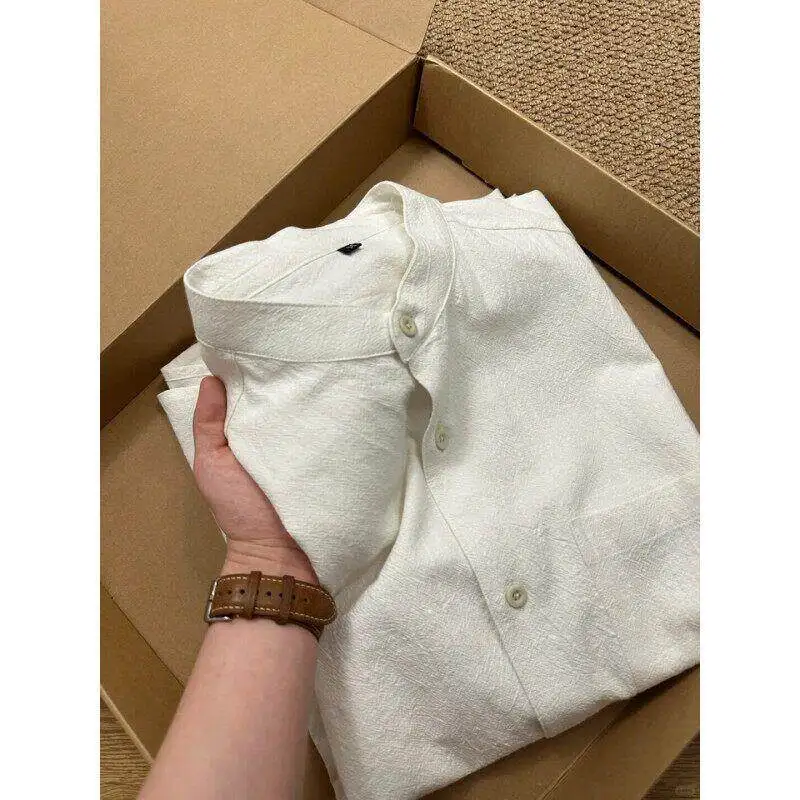 

New Chinese Style Cotton Linen Texture Short Sleeve Shirt Unisex Henry Collar Open Cardigan Summer Vintage Lazy Outerwear