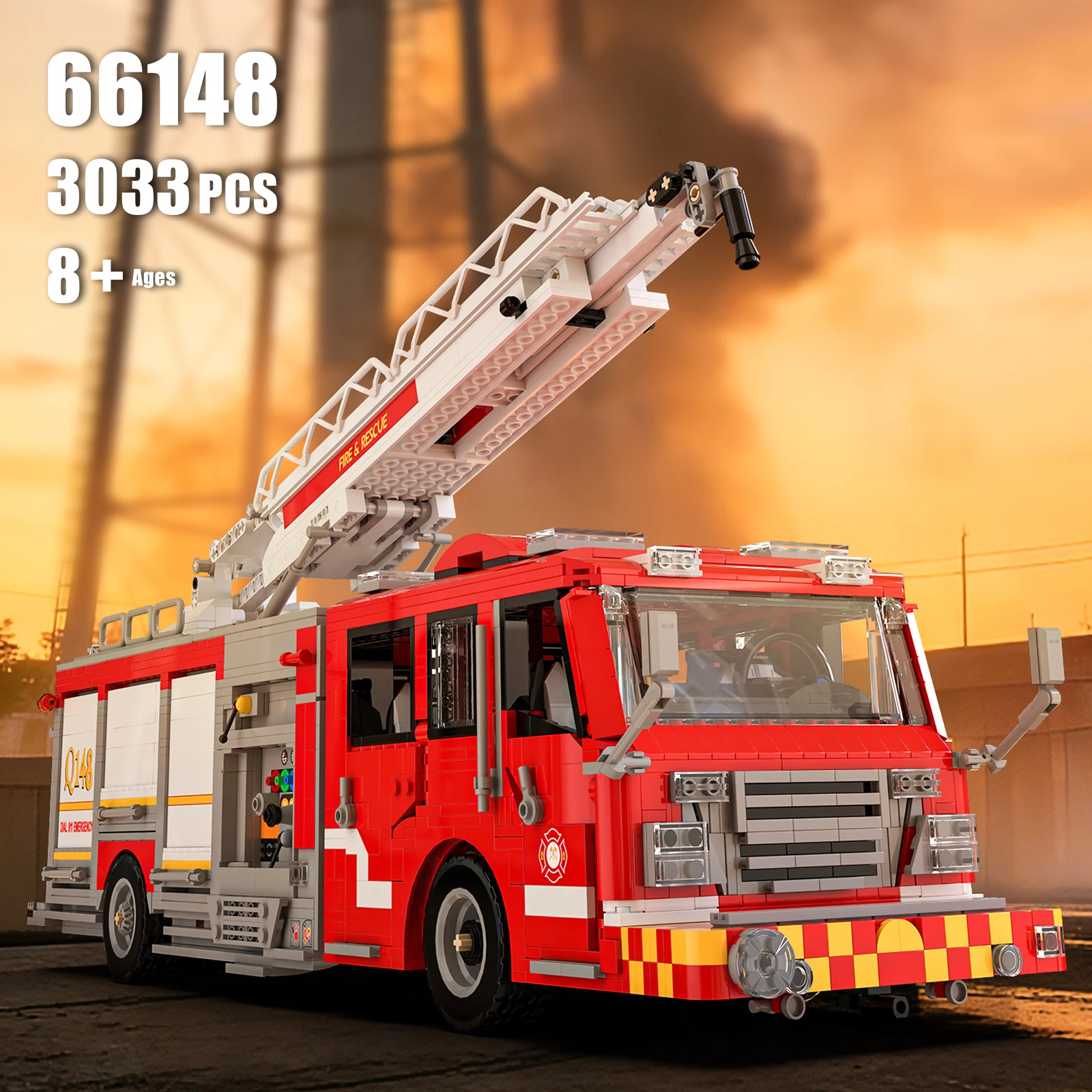 

3033PCS Heavy Duty Fire Rescue Truck Building Set - Collector’s Display Centerpiece with Detailed Ladders & Gear