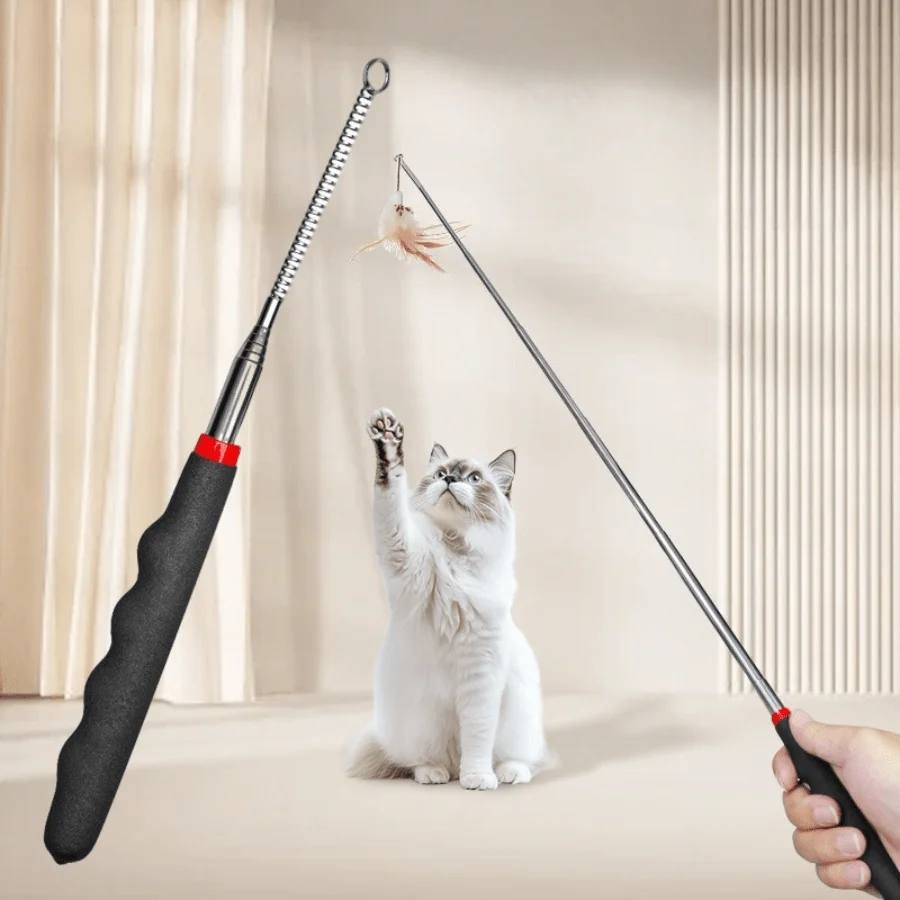 Einziehbare Katzen-Teaser-Zauberstab-Basis – flexibler und ausziehbarer Stock für individuelles Spielen, kompatibel mit Federn (Spielzeug separat erhältlich)