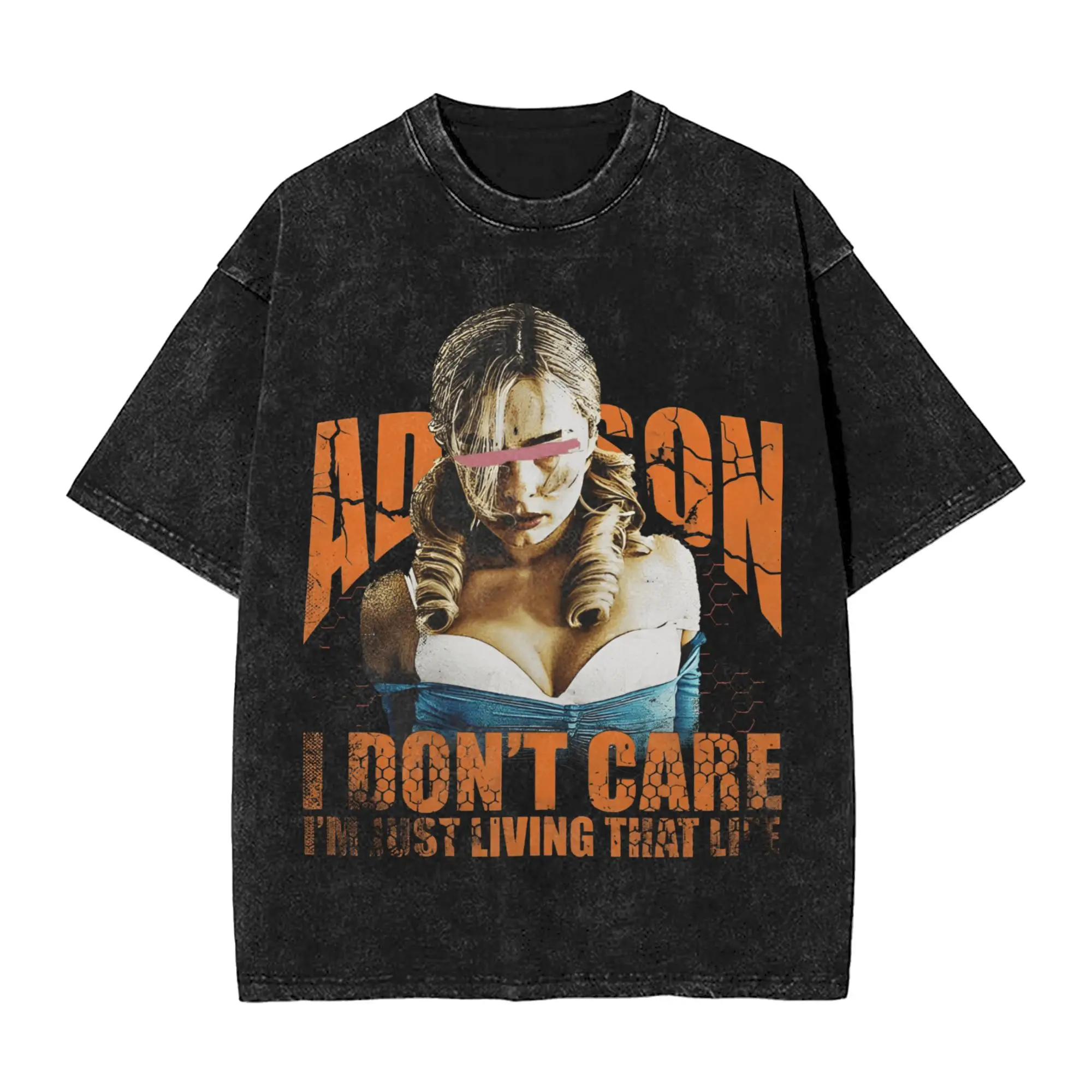 

Mens T-Shirt Addison Rae 2025 Washed T-Shirts Hippie I Don't Care Beach Tee Shirt Y2K Fun Simple Casual Clothes New Arrival