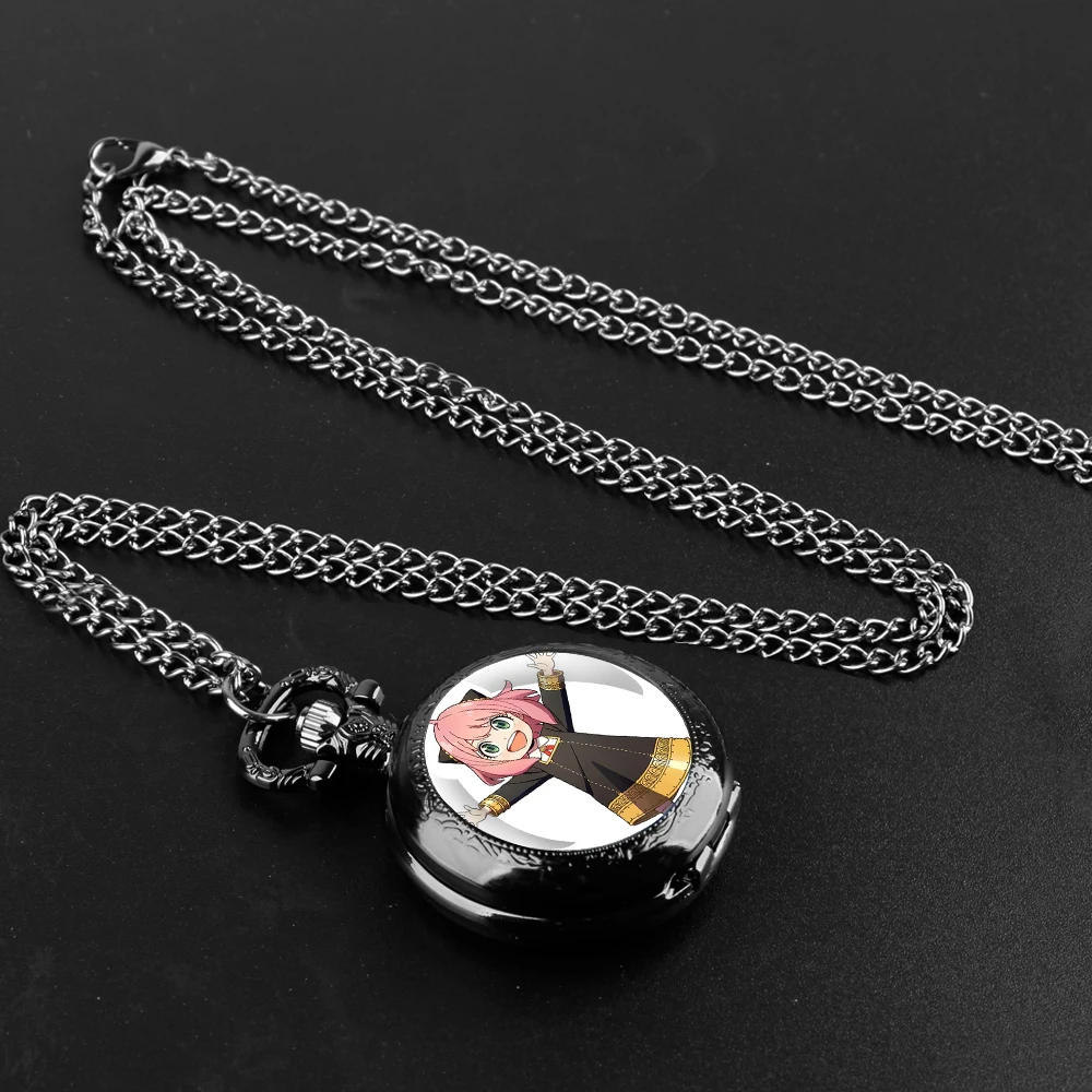 Anime Anya Forger Design Quartz Pocket Watch Gift Set with Durable Chain and Arabic Numeral Face Timeless Present for Girl