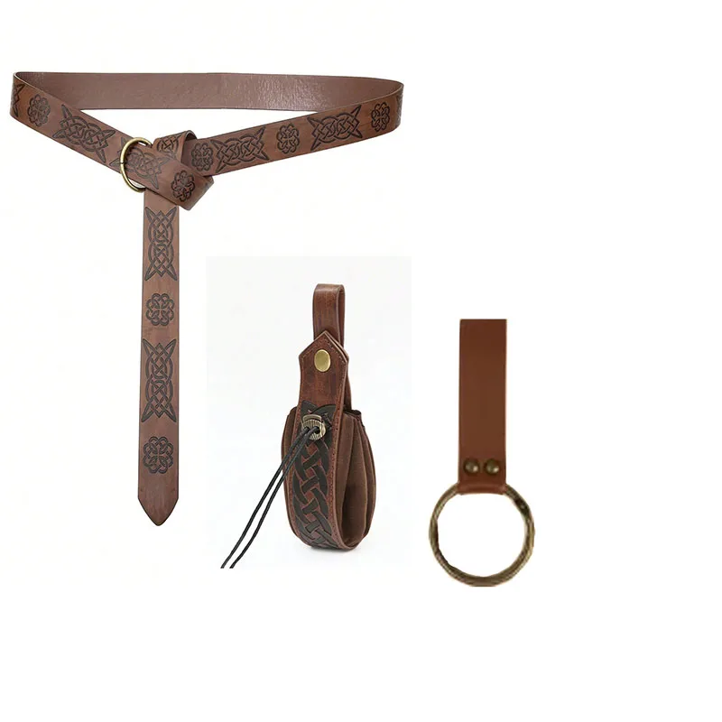 Viking Leather Belt Set - Real Medieval Waistband with Pouch for Halloween & Renaissance Fair (Brown/Black)