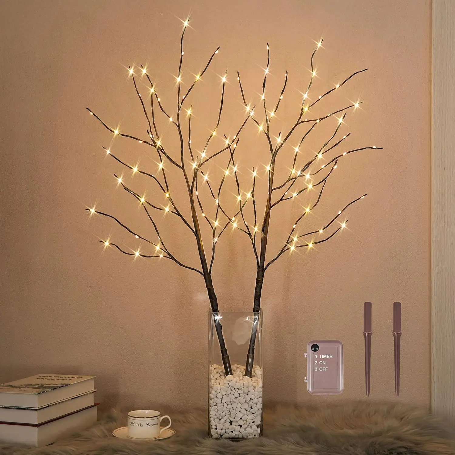 Lighted Artificial Twig Branch with Mini LED Lights Battery Operated with Timer And Sticker Christmas Decoration Ship from USA