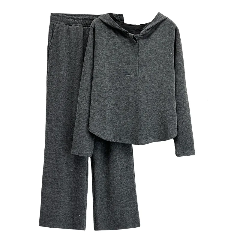 

XXXXL модные женские комплекты больших размеров, осенний новый стиль, повседневный и спортивный топ с капюшоном и длинные брюки, комплект из двух предметов