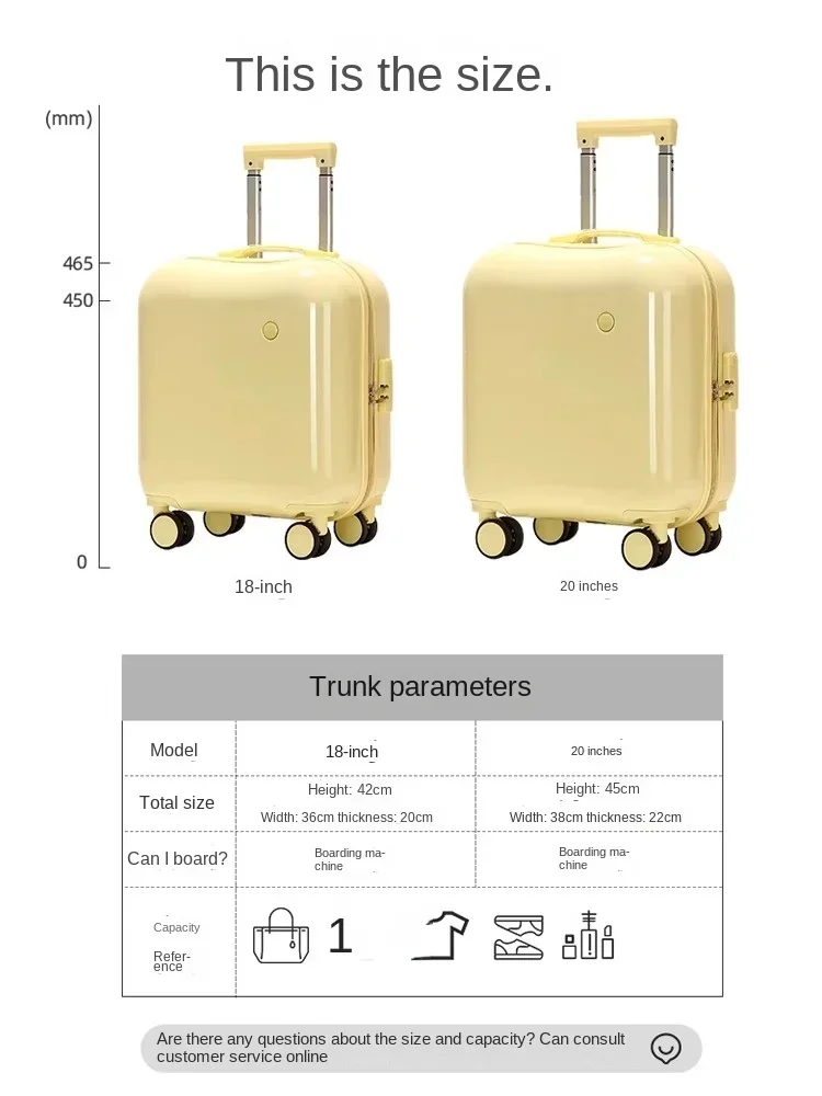 Mini valigia carina da 18 pollici valigia da donna piccola e leggera Trolley da viaggio valigia universale silenziosa per bambini