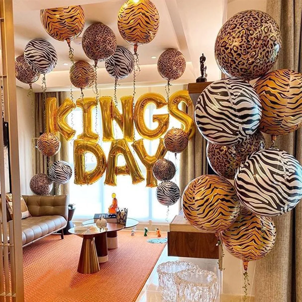 22Inch 4D Round Animal Pattern Aluminum Film Balloon Tiger Giraffe Snake Crocodile Leopard Animal Party Foil Balloons Birthday