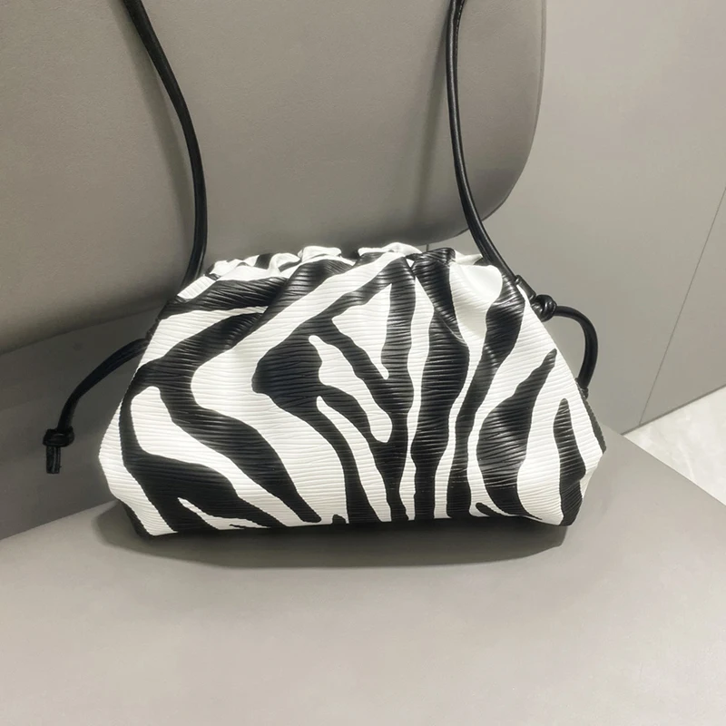 Luxury Zebra Print Women's Clutch Bag Trendy Soft Pu Pleated Design Cloud Handbag Elegant Shoulder Bag Dumpling Bag