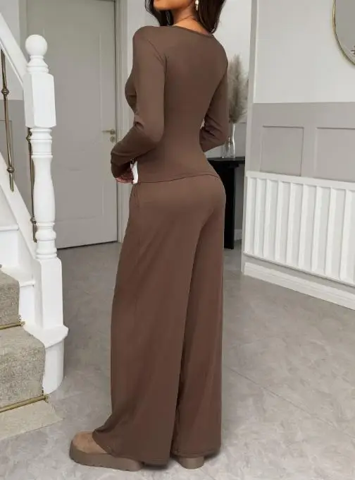 2025 Autumn and Winter Vacation Long Sleeved T-Shirt Long Pants Two-Piece Set Women's Clothing