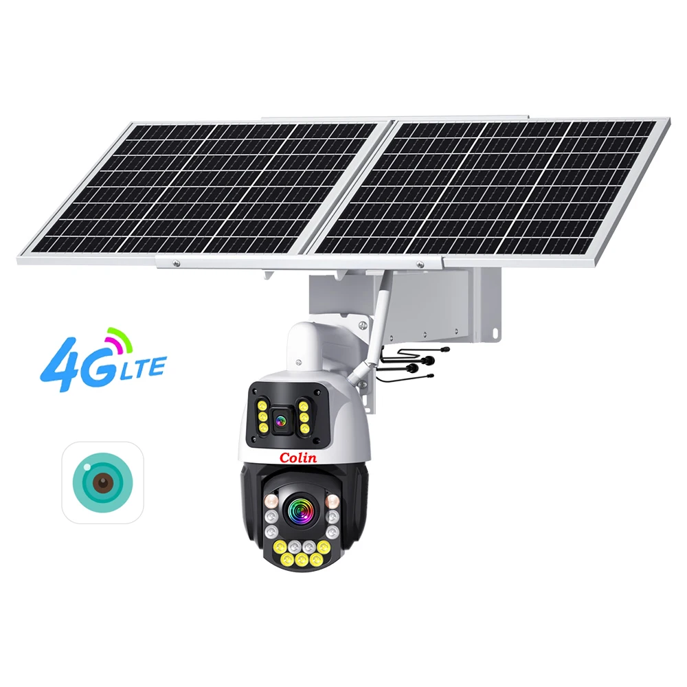 80W 40AH Solar Dome Security Auto Tracking 8mp Dual Lens 50x Zoom 4G Sim Card Night Vision WiFi/IP Connection