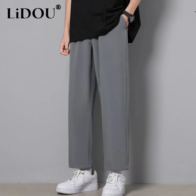 Autumn Winter Solid Color Loose Comfortable Wide Leg Pants Light Weight Joggers Trousers Streetwear Hiphop Casual Home Pants Men